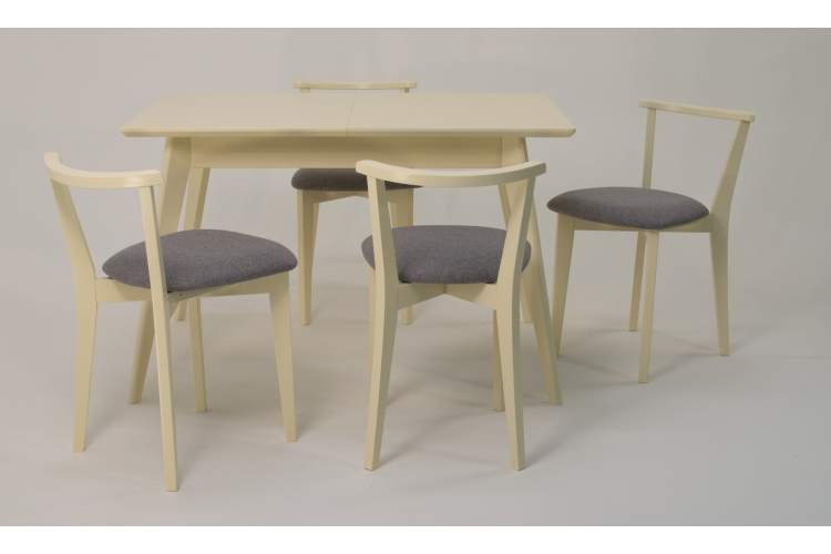 Стол Сканди 120 слоновая кость со стульями Франк слоновая кость рогожка серый-1