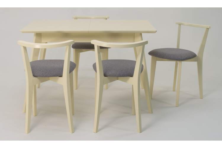 Стол Сканди 120 слоновая кость со стульями Франк слоновая кость рогожка серый-5