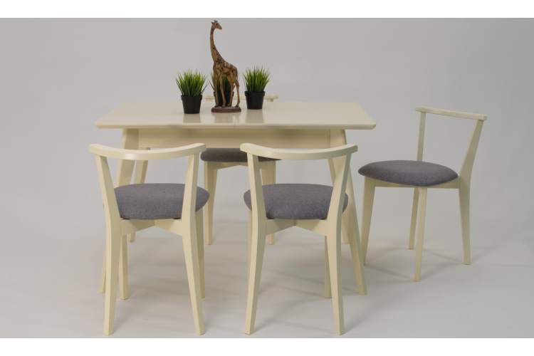 Стол Сканди 120 слоновая кость со стульями Франк слоновая кость рогожка серый-3