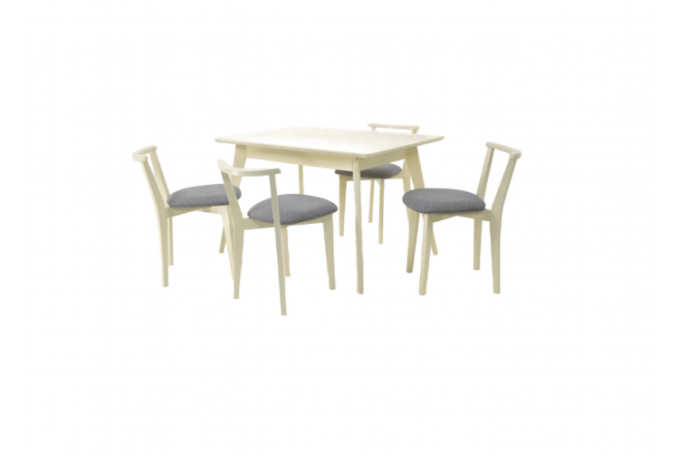 Стол Сканди 120 слоновая кость со стульями Франк слоновая кость рогожка серый