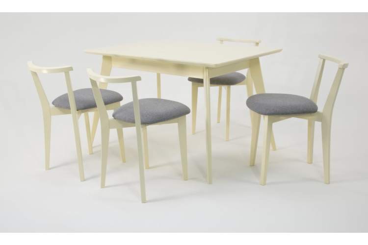 Стол Сканди 120 слоновая кость со стульями Франк слоновая кость рогожка серый-4