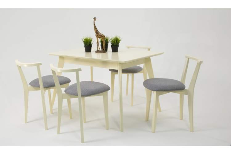 Стол Сканди 120 слоновая кость со стульями Франк слоновая кость рогожка серый-2