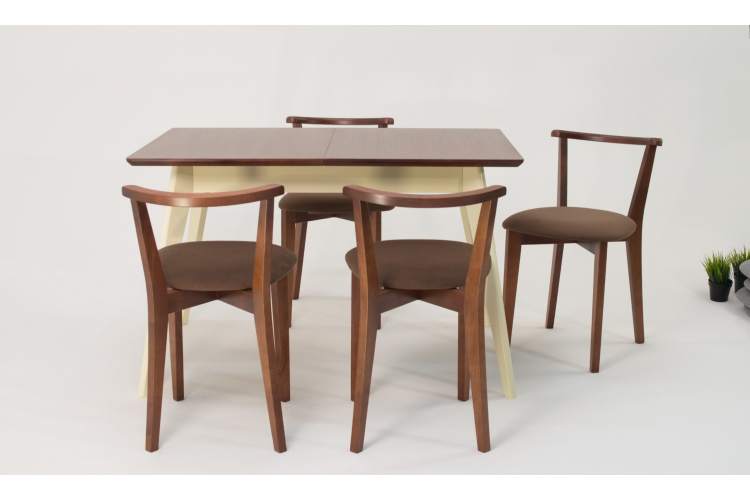 Стол Сканди 120 слоновая кость/орех со стульями Франк орех велюр коричневый-1