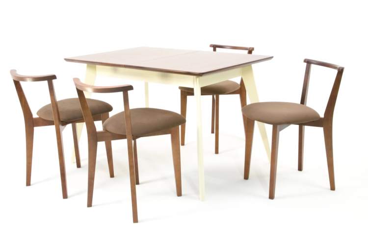 Стол Сканди 120 слоновая кость/орех со стульями Франк орех велюр коричневый