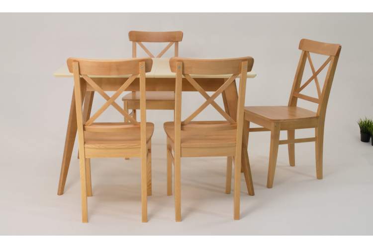 Стол Сканди 120 натур/слоновая кость со стульями Ингольф натур-3