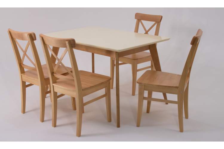 Стол Сканди 120 натур/слоновая кость со стульями Ингольф натур-2