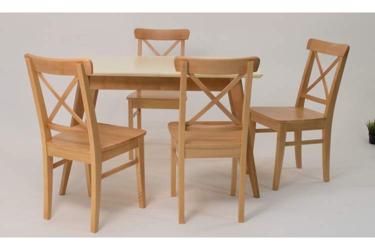 Стол Сканди 120 натур/слоновая кость со стульями Ингольф натур-1