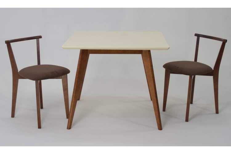 Стол Сканди М 100 орех/слоновая кость со стульями Франк орех велюр коричневый-2