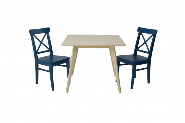 Стол Сканди М 100 слоновая кость со стульями Ингольф синий