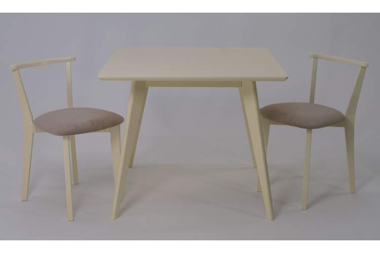 Стол Сканди М 100 слоновая кость со стульями Франк слоновая кость велюр бежевый-2