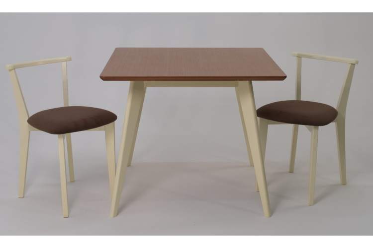 Стол Сканди М 90 слоновая кость/натур со стульями Франк слоновая кость велюр коричневый-2