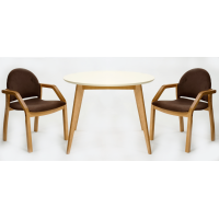 Стол Сканди К 90 натур/слоновая кость со стульями Джуно натур велюр коричневый