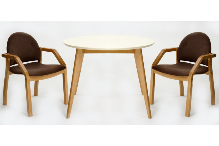 Стол Сканди К 90 натур/слоновая кость со стульями Джуно натур велюр коричневый