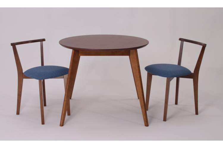 Стол Сканди К 90 орех со стульями Франк орех рогожка синий-1