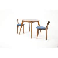 Стол Сканди К 90 орех со стульями Франк орех рогожка синий