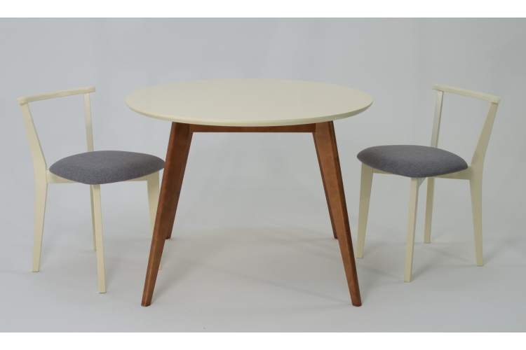 Стол Сканди К 100 орех/слоновая кость со стульями Франк слоновая кость рогожка серый-1