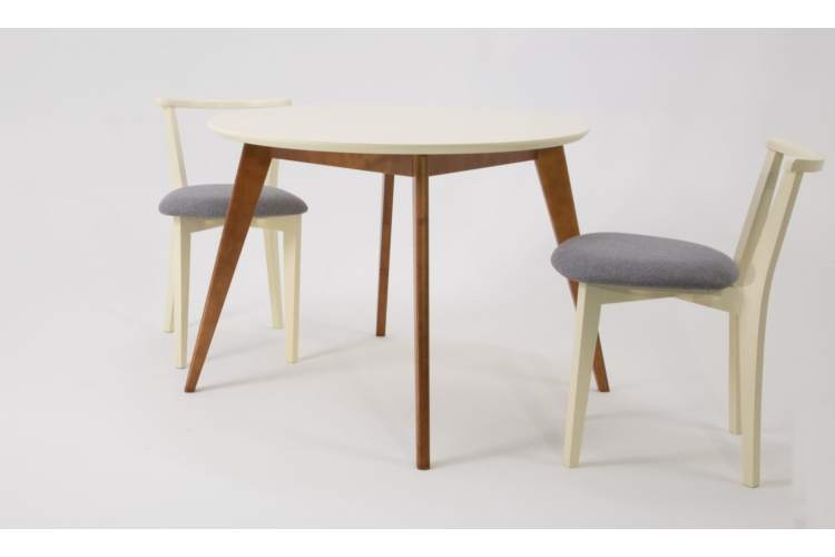 Стол Сканди К 100 орех/слоновая кость со стульями Франк слоновая кость рогожка серый-2