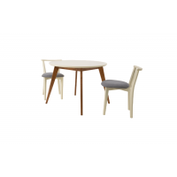 Стол Сканди К 100 орех/слоновая кость со стульями Франк слоновая кость рогожка серый