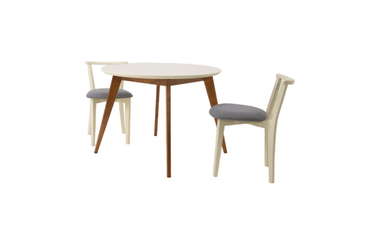 Стол Сканди К 100 орех/слоновая кость со стульями Франк слоновая кость рогожка серый
