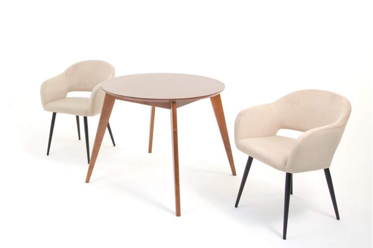 Стол Сканди К 90 орех с креслами Пичч велюр бежевый