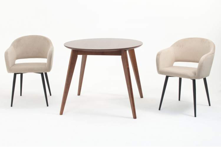 Стол Сканди К 90 орех с креслами Пичч велюр бежевый-1